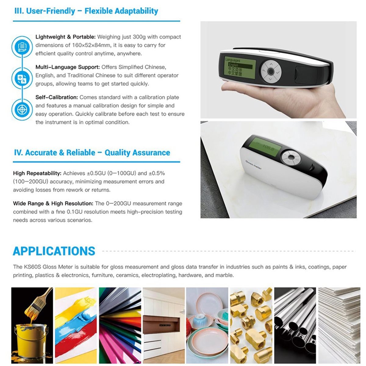 مقياس اللمعان KS60S الأساسي لف - مراجعة Gloss Meter Digital 0-200Gu وسعره